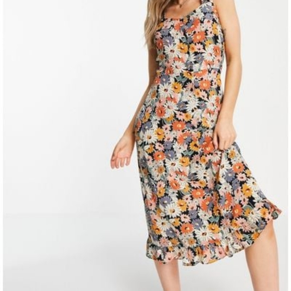 Warehouse Button Floral Frill Midi Dress in UK 10/US 6 ASOS - Picture 4 of 7